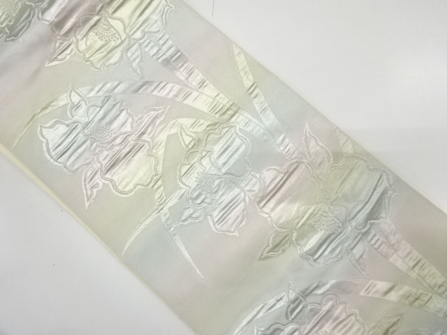 草花模様織り出し　名古屋帯